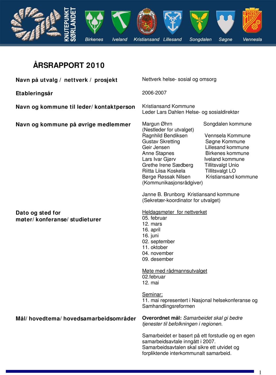 kommune Anne Stapnes Birkenes kommune Lars Ivar Gjørv Iveland kommune Grethe Irene Sædberg Tillitsvalgt Unio Riitta Liisa Koskela Tillitsvalgt LO Børge Røssak Nilsen Kristiansand kommune