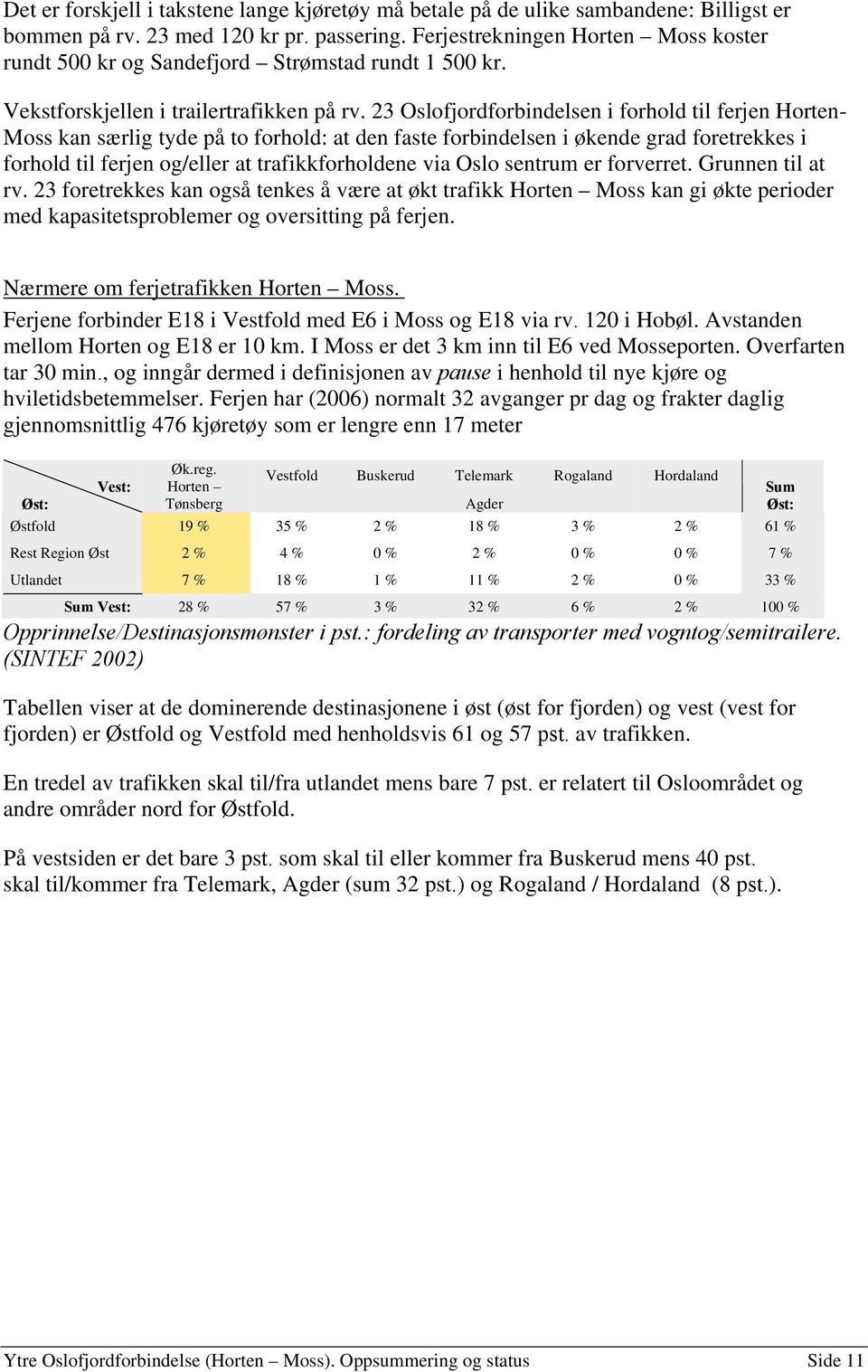 23 Oslofjordforbindelsen i forhold til ferjen Horten- Moss kan særlig tyde på to forhold: at den faste forbindelsen i økende grad foretrekkes i forhold til ferjen og/eller at trafikkforholdene via