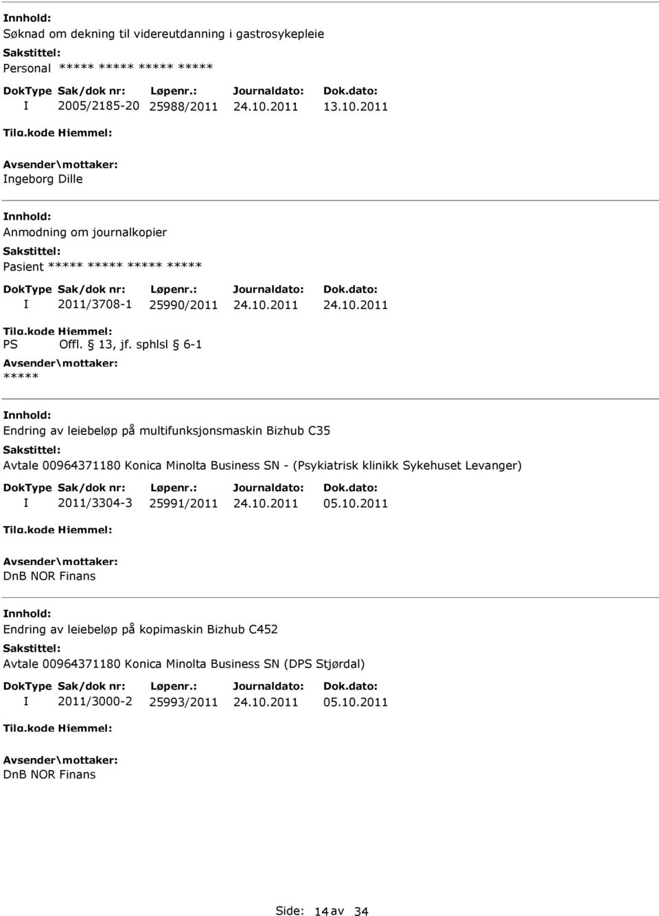 multifunksjonsmaskin Bizhub C35 Avtale 00964371180 Konica Minolta Business SN - (Psykiatrisk klinikk Sykehuset Levanger) 2011/3304-3