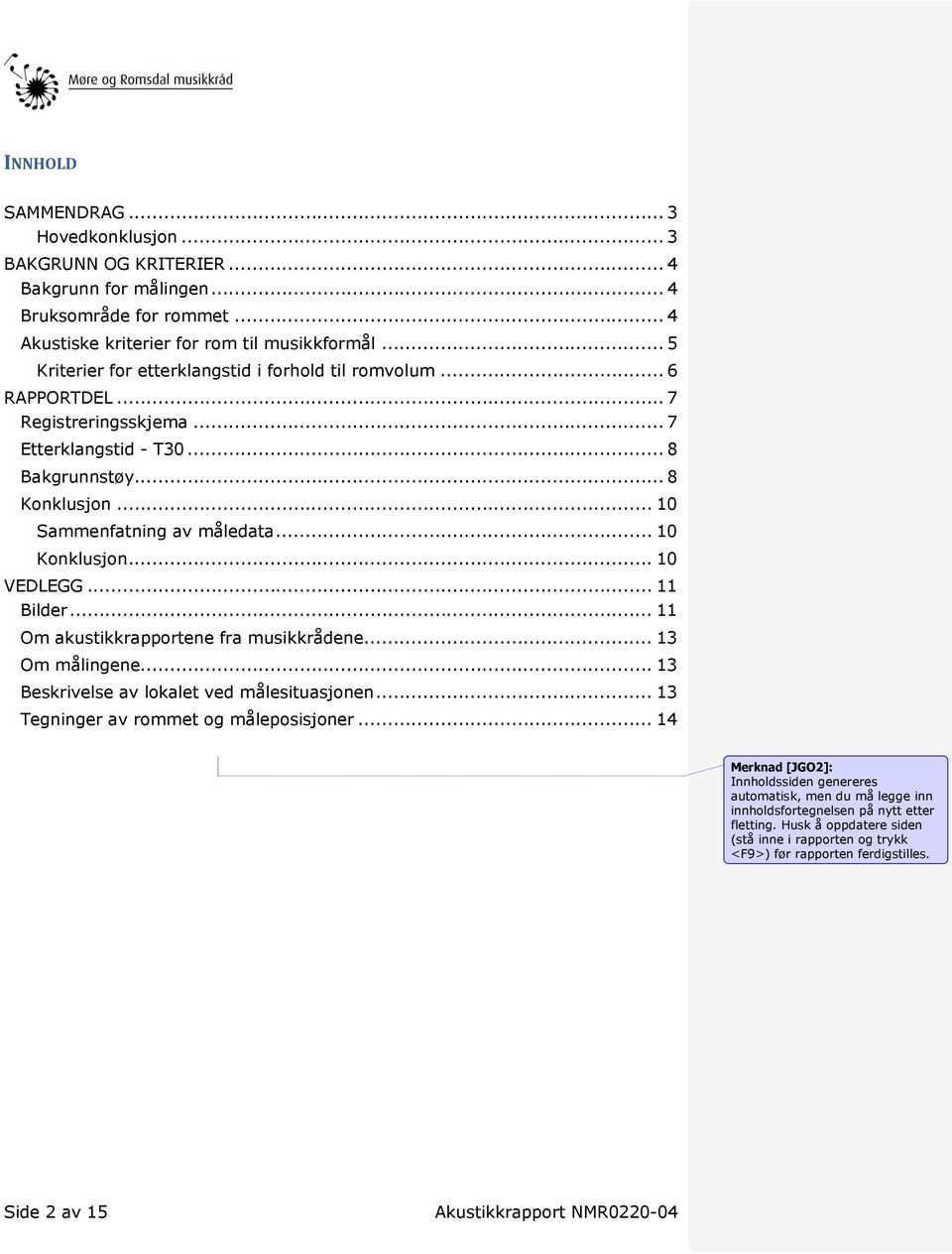 .. 10 Konklusjon... 10 VEDLEGG... 11 Bilder... 11 Om akustikkrapportene fra musikkrådene... 13 Om målingene... 13 Beskrivelse av lokalet ved målesituasjonen... 13 Tegninger av rommet og måleposisjoner.