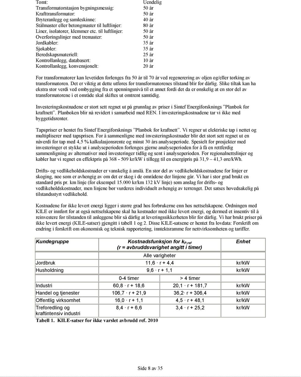 år 35 år 25 år 10 år 20 år For transformatorer kan levetiden forlenges fra 50 år til 70 år ved regenerering av oljen og/eller tørking av transformatoren.