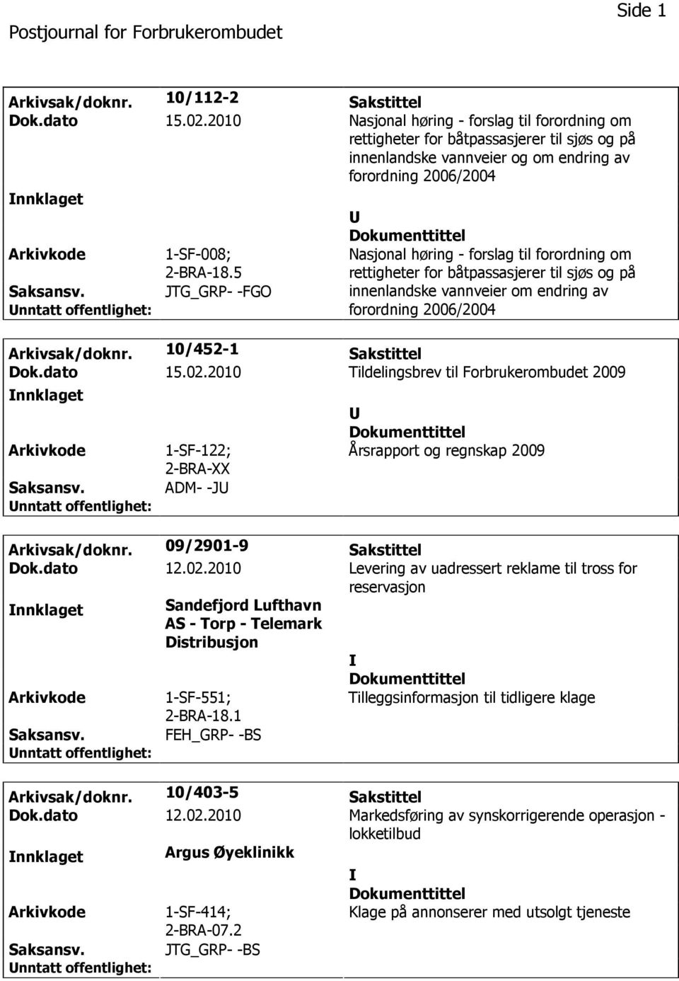 5 JTG_GRP- -FGO U Nasjonal høring - forslag til forordning om rettigheter for båtpassasjerer til sjøs og på innenlandske vannveier om endring av forordning 2006/2004 Arkivsak/doknr.