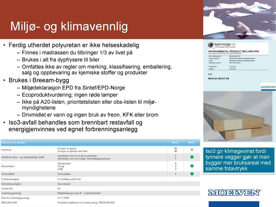 Ecoproduktvurdering; ingen røde lamper Ikke på A20-listen, prioritetslisten eller obs-listen til miljømyndighetene Drivmidlet er vann og ingen bruk av freon, KFK eller brom