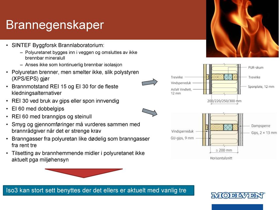 innvendig EI 60 med dobbelgips REI 60 med branngips og steinull Smyg og gjennomføringer må vurderes sammen med brannrådgiver når det er strenge krav Branngasser fra polyuretan