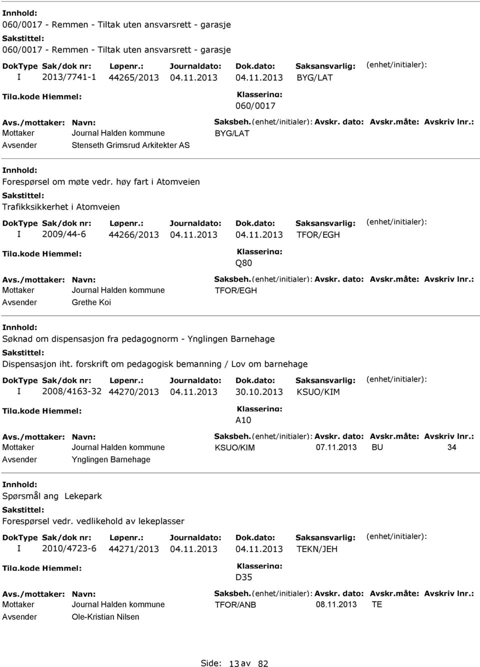 høy fart i Atomveien Trafikksikkerhet i Atomveien 2009/44-6 44266/2013 TFOR/GH Q80 Avs./mottaker: Navn: Saksbeh. Avskr. dato: Avskr.måte: Avskriv lnr.