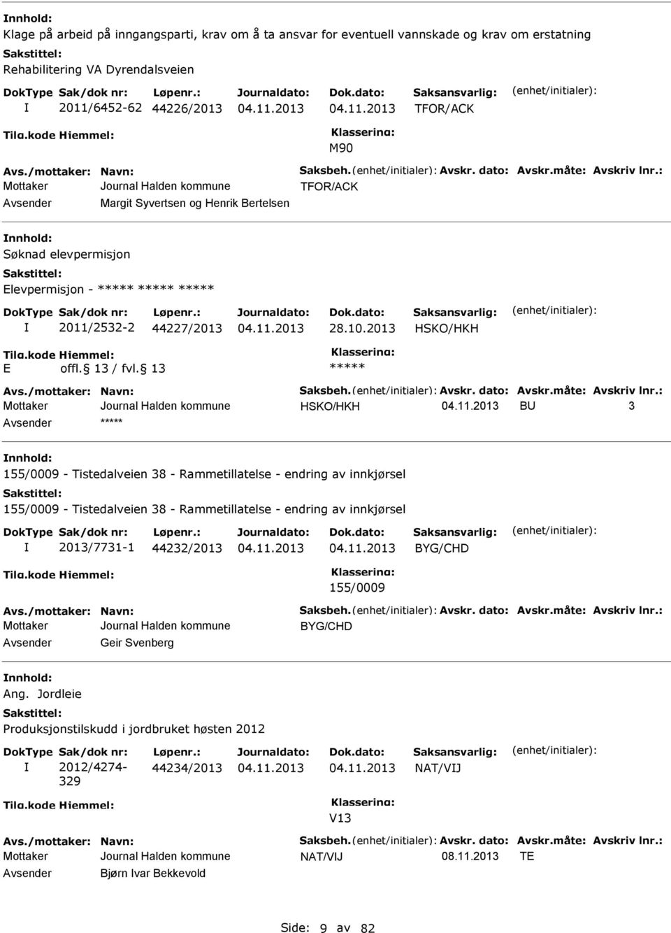 2013 HSKO/HKH Avs./mottaker: Navn: Saksbeh. Avskr. dato: Avskr.måte: Avskriv lnr.