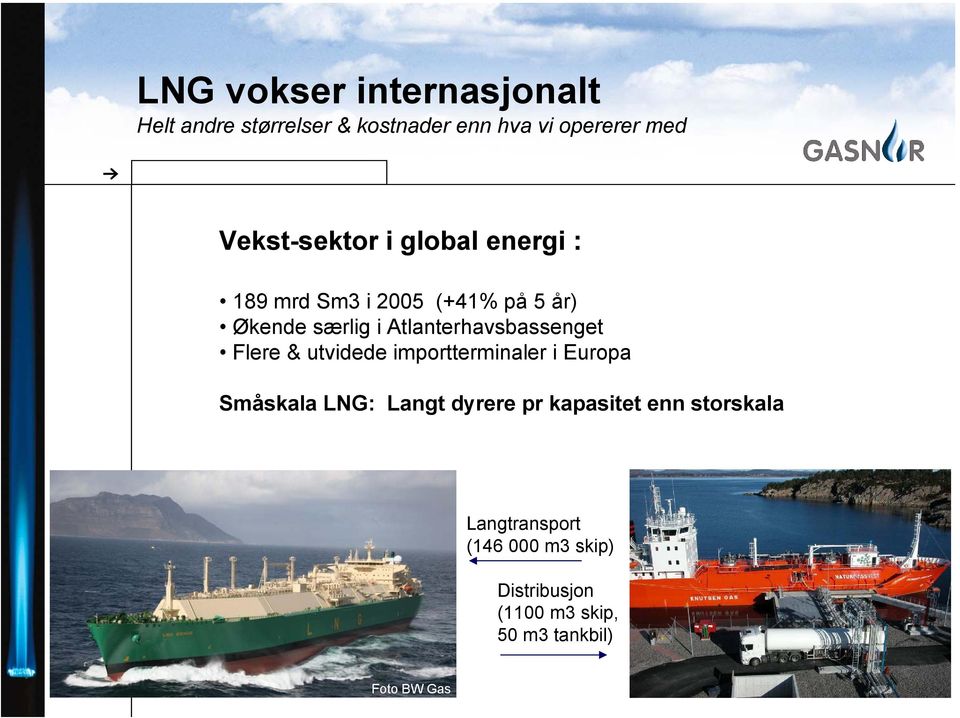 Atlanterhavsbassenget Flere & utvidede importterminaler i Europa Småskala LNG: Langt dyrere