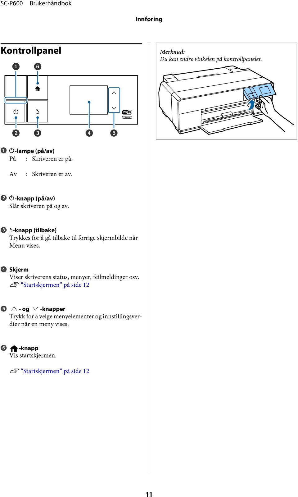 C y-knapp (tilbake) Trykkes for å gå tilbake til forrige skjermbilde når Menu vises.