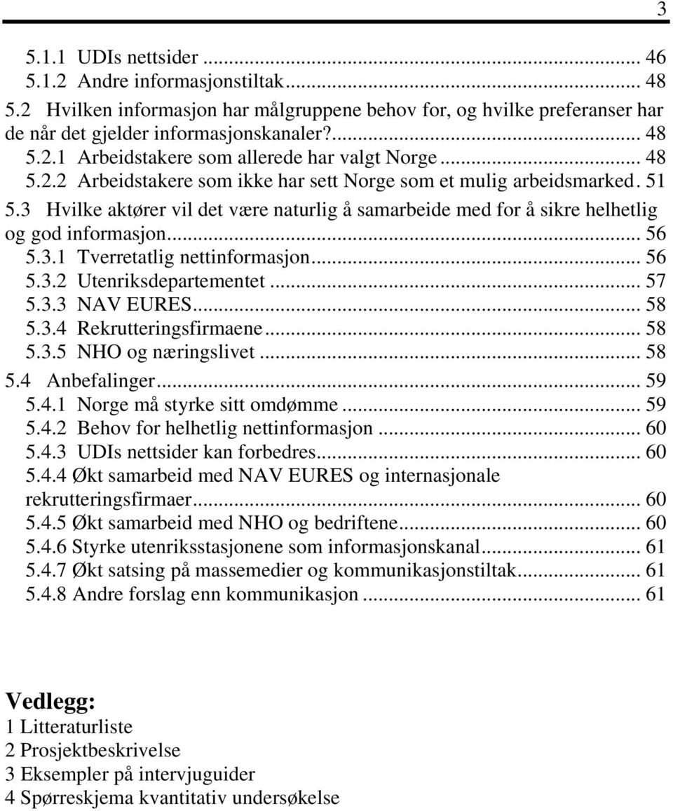 .. 56 5.3.2 Utenriksdepartementet... 57 5.3.3 NAV EURES... 58 5.3.4 Rekrutteringsfirmaene... 58 5.3.5 NHO og næringslivet... 58 5.4 Anbefalinger... 59 5.4.1 Norge må styrke sitt omdømme... 59 5.4.2 Behov for helhetlig nettinformasjon.