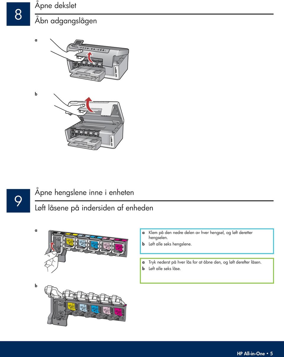 løft deretter hengselen. b Løft lle seks hengslene.