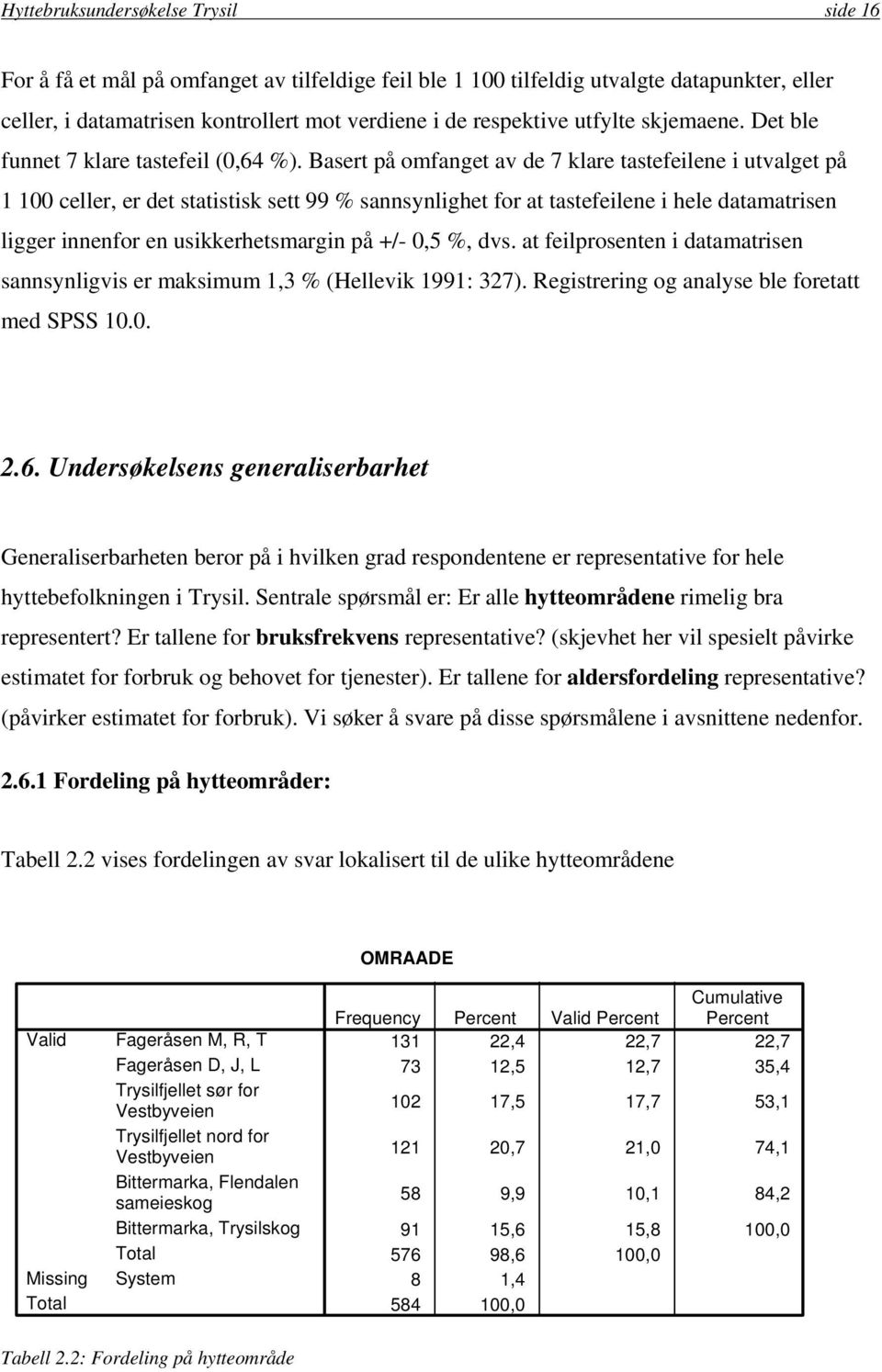 Basert på omfanget av de 7 klare tastefeilene i utvalget på 1 100 celler, er det statistisk sett 99 % sannsynlighet for at tastefeilene i hele datamatrisen ligger innenfor en usikkerhetsmargin på +/-