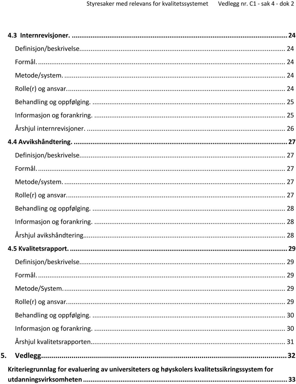 ... 28 Informasjon og forankring.... 28 Årshjul avikshåndtering... 28 4.5 Kvalitetsrapport.... 29 Definisjon/beskrivelse.... 29 Formål.... 29 Metode/System.... 29 Rolle(r) og ansvar.