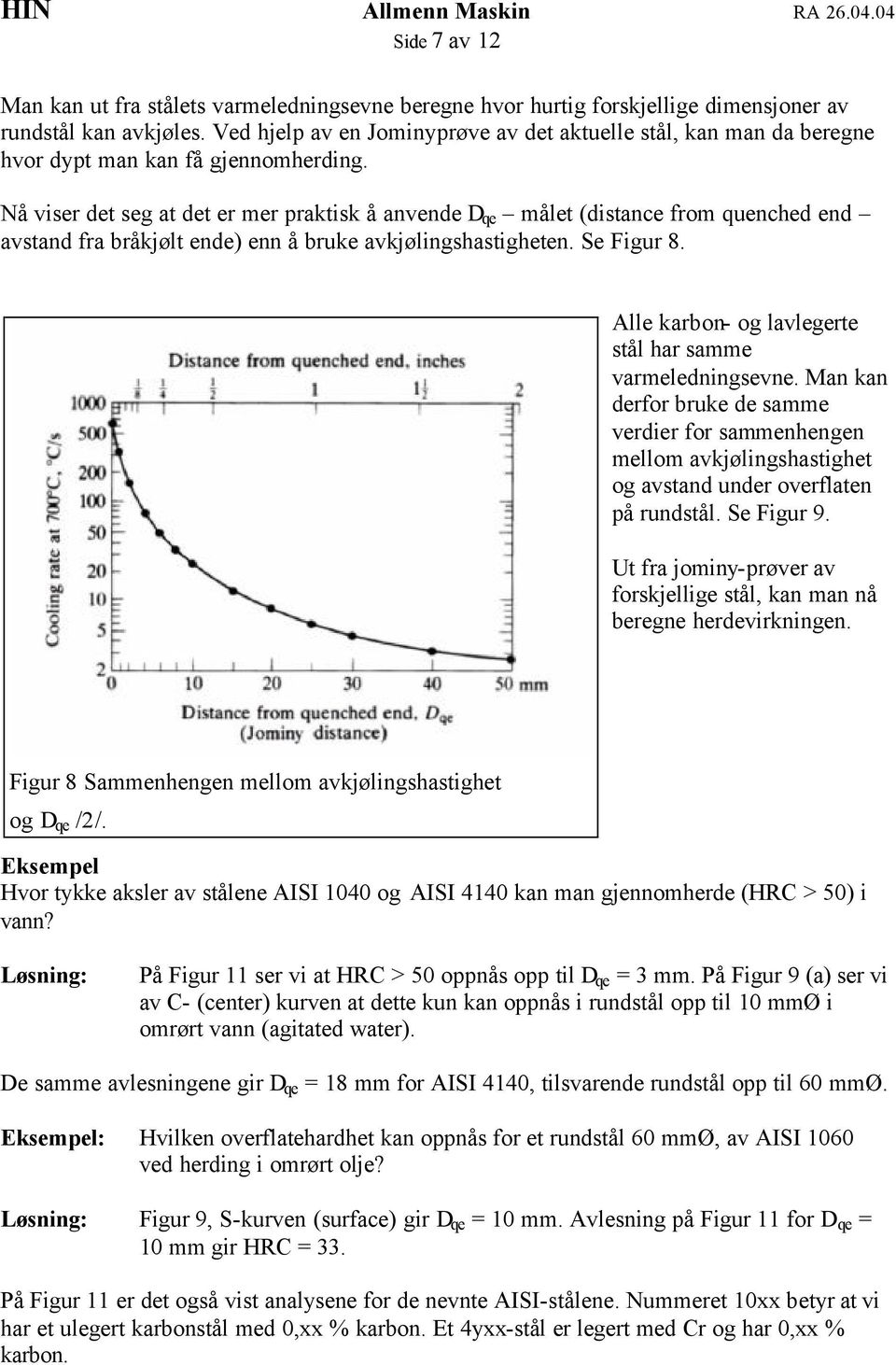 Nå viser det seg at det er mer praktisk å anvende D qe målet (distance from quenched end avstand fra bråkjølt ende) enn å bruke avkjølingshastigheten. Se Figur 8.