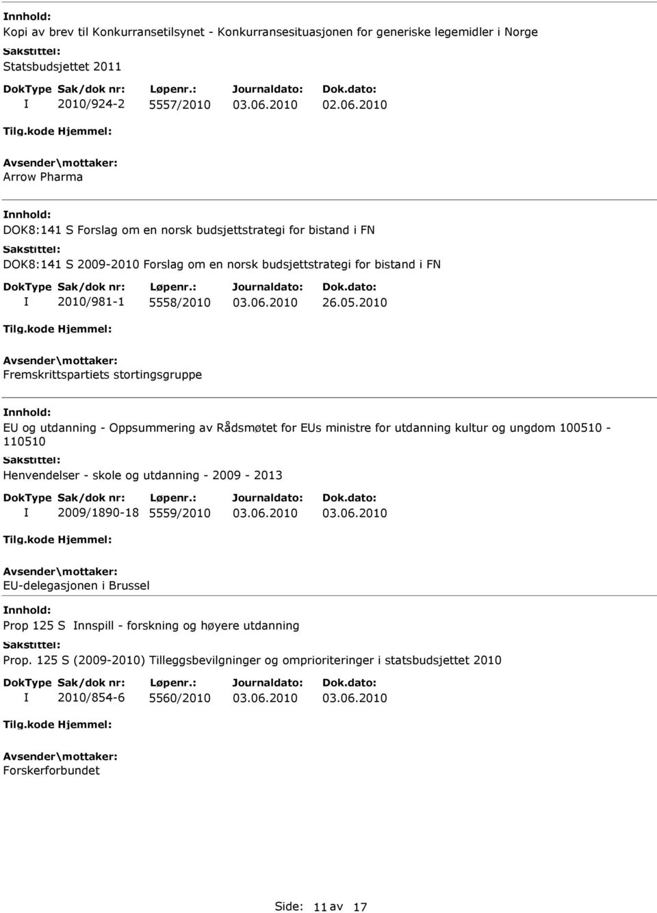 2010 Fremskrittspartiets stortingsgruppe E og utdanning - Oppsummering av Rådsmøtet for Es ministre for utdanning kultur og ungdom 100510-110510 Henvendelser - skole og utdanning -