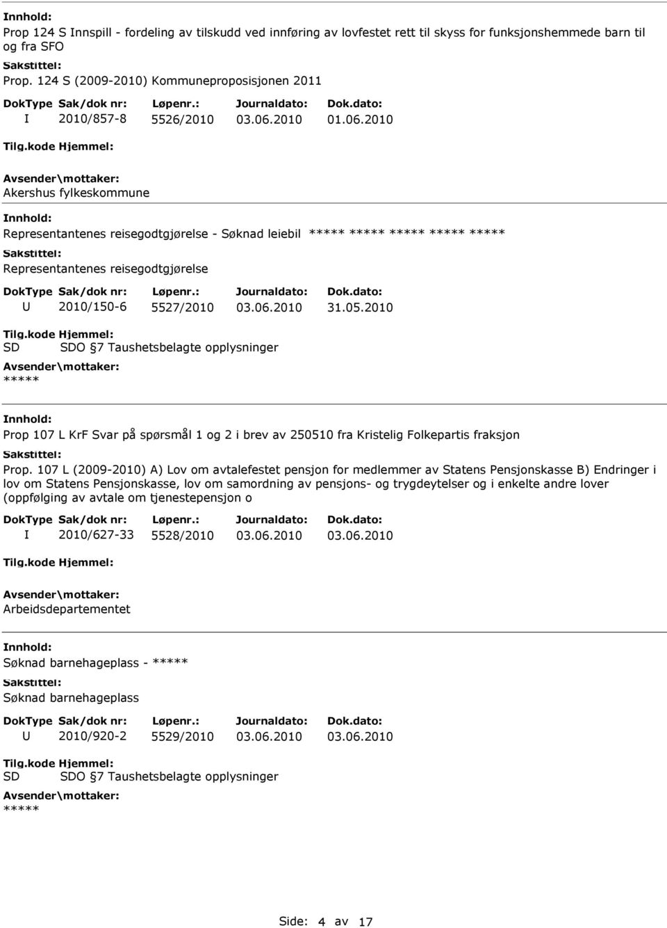 05.2010 O 7 Taushetsbelagte opplysninger Prop 107 L KrF Svar på spørsmål 1 og 2 i brev av 250510 fra Kristelig Folkepartis fraksjon Prop.