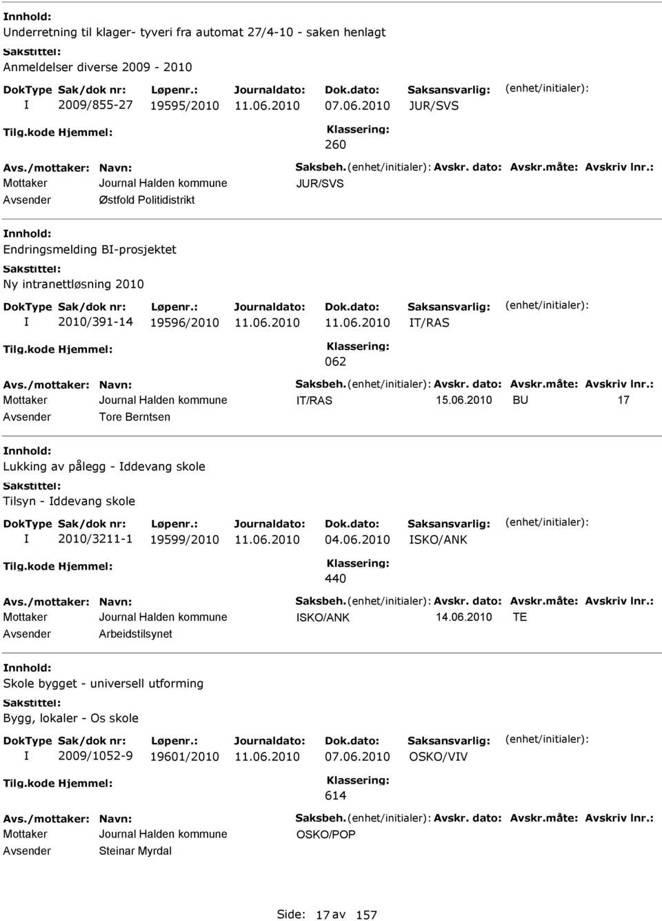 BU 17 vsender Tore Berntsen nnhold: Lukking av pålegg - ddevang skole Tilsyn - ddevang skole 2010/3211-1 19599/2010 04.06.