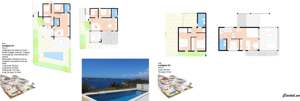 Bassenget er illustrert som en mulighet, ta kontakt for pris på dette. 1.etg Areal: 76,2m2 2.etg Areal: 61,5m2 Totalt Areal: 137,7m2 2.