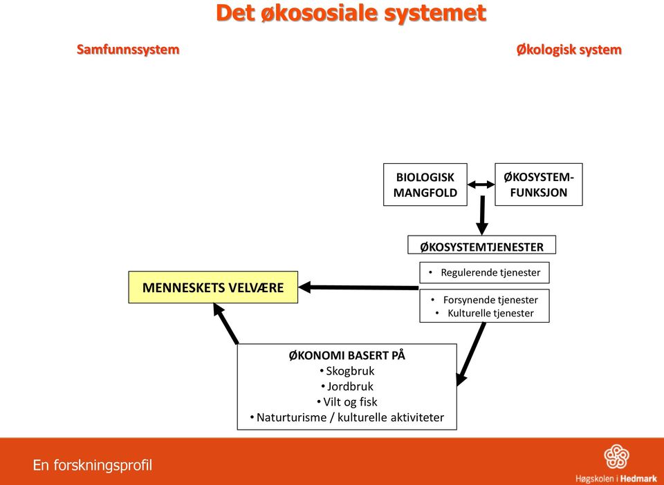 Regulerende tjenester Forsynende tjenester Kulturelle tjenester