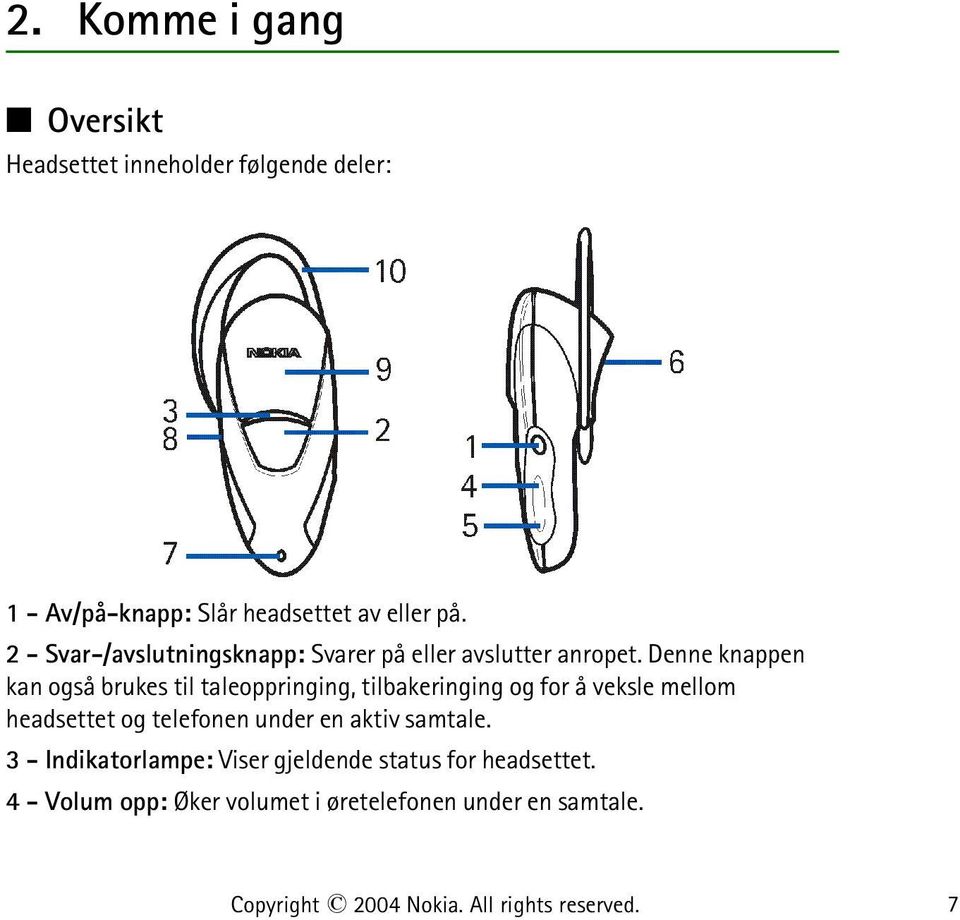 Denne knappen kan også brukes til taleoppringing, tilbakeringing og for å veksle mellom headsettet og telefonen under