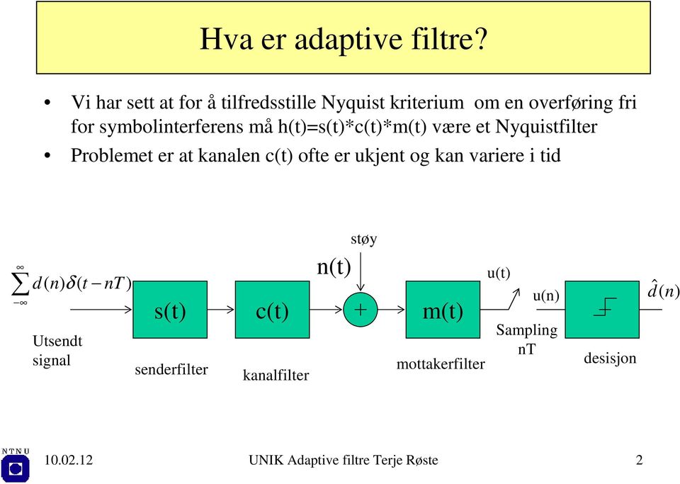 symboliterferes må ht=st*ct*mt være et Nyquistfilter Problemet er at kaale ct ofte er