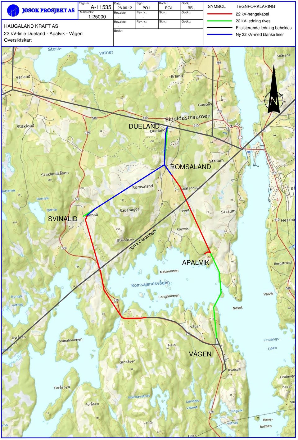 : POJ REJ SYMBOL TEGNFORKLARING 22 kv-hengekabel 22 kv-ledning rives