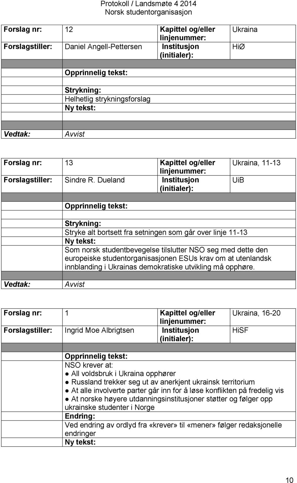 studentorganisasjonen ESUs krav om at utenlandsk innblanding i Ukrainas demokratiske utvikling må opphøre.