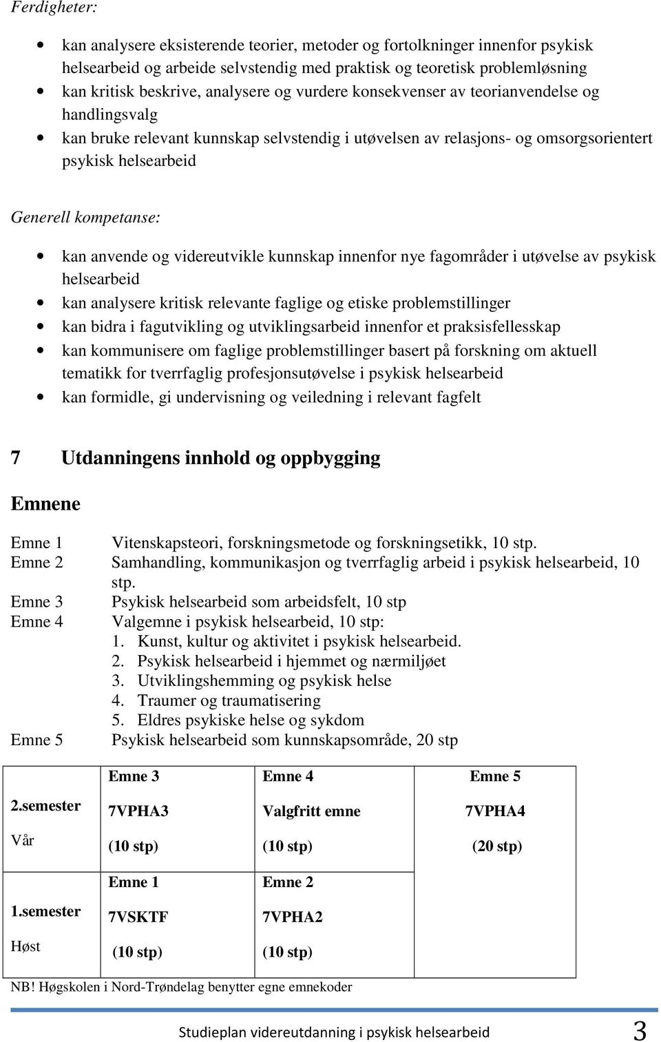 og videreutvikle kunnskap innenfor nye fagområder i utøvelse av psykisk helsearbeid kan analysere kritisk relevante faglige og etiske problemstillinger kan bidra i fagutvikling og utviklingsarbeid