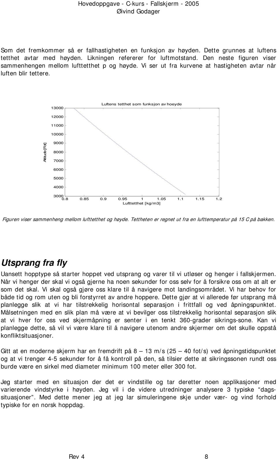 3000 Luftens tetthet som funksjon av hoeyde 000 0000 9000 7000 5000 3000 0.8 0.85 0.9 0.95.05..5.2 Lufttetthet [kg/m3] Figuren viser sammenheng mellom lufttetthet og høyde.