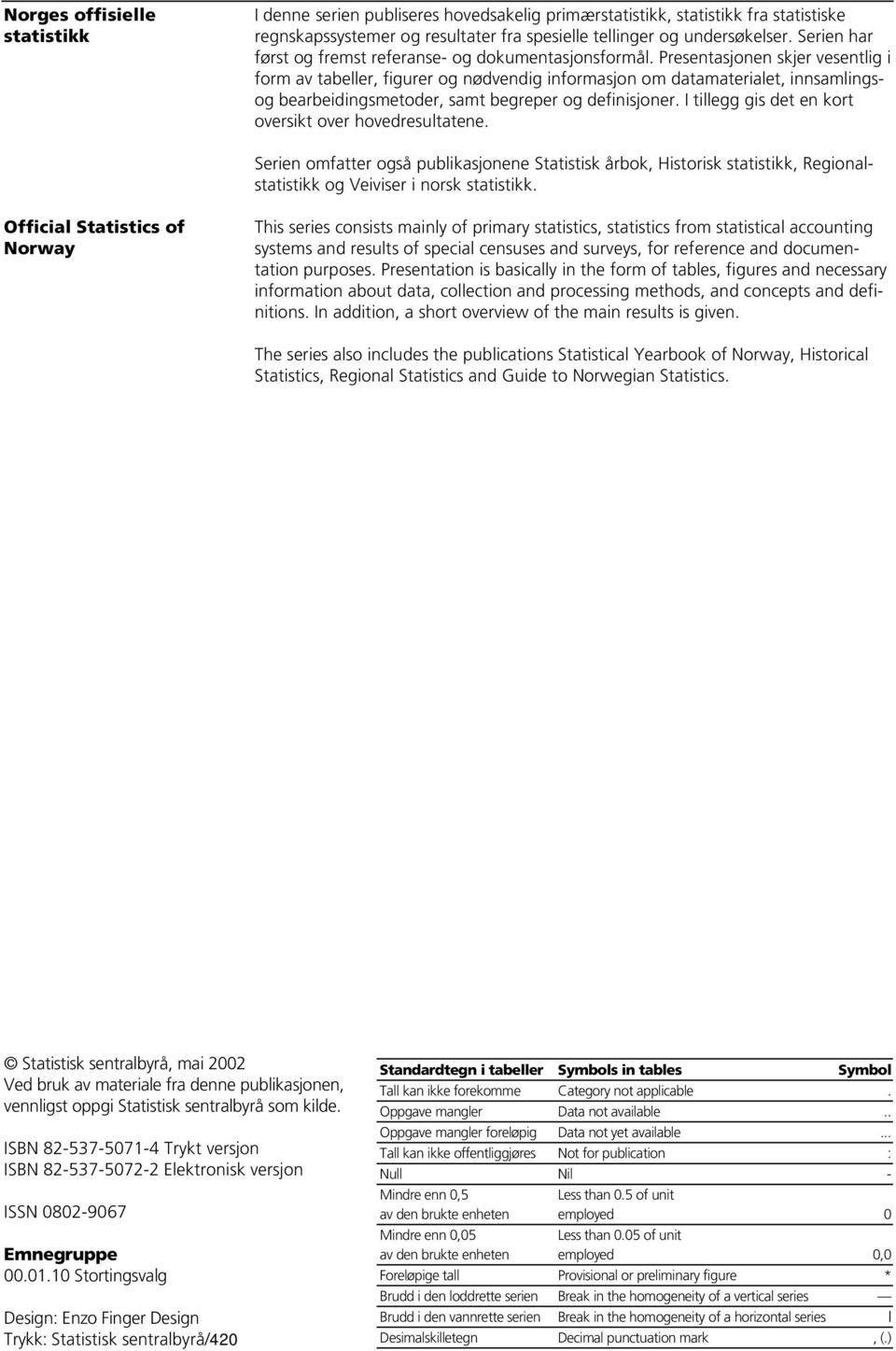 Presentasjonen skjer vesentlig i form av tabeller, figurer og nødvendig informasjon om datamaterialet, innsamlingsog bearbeidingsmetoder, samt begreper og definisjoner.