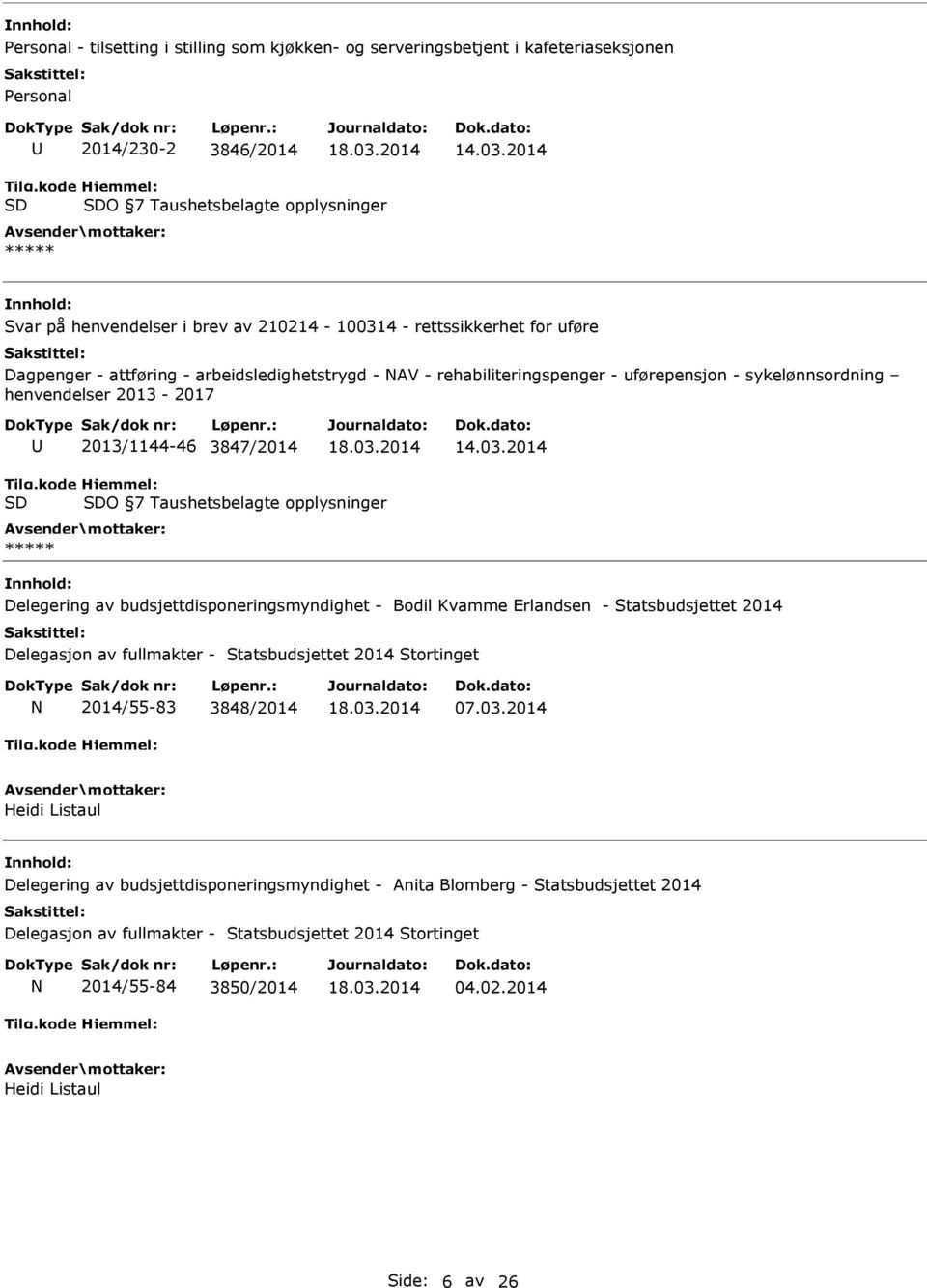 uførepensjon - sykelønnsordning henvendelser 2013-2017 2013/1144-46 3847/2014 14.03.