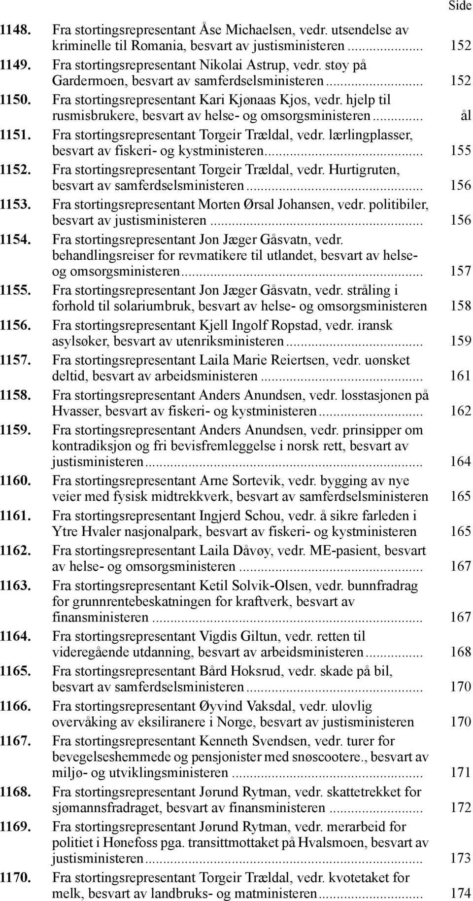 Fra stortingsrepresentant Torgeir Trældal, vedr. lærlingplasser, besvart av fiskeri- og kystministeren... 155 1152. Fra stortingsrepresentant Torgeir Trældal, vedr.