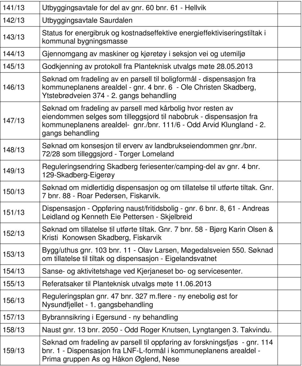 seksjon vei og utemiljø 145/13 Godkjenning av protokoll fra Planteknisk utvalgs møte 28.05.