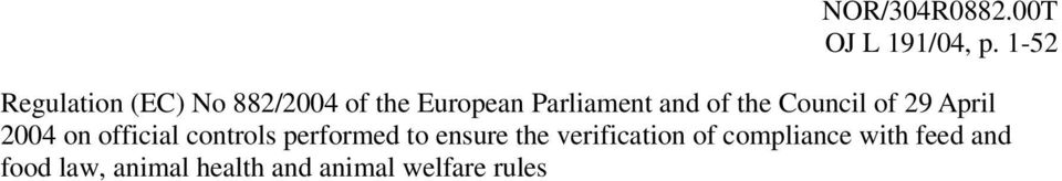 of the Council of 29 April 2004 on official controls performed to