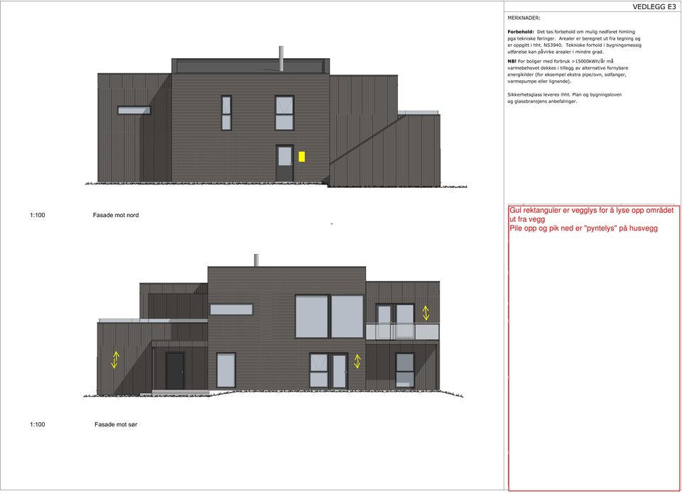 or boliger med forbruk >15000kWh/år må varmepumpe eller lignende) Sikkerhetsglass leveres ihht Plan og bygningsloven og glassbransjens anbefalinger asade mot nord vbøtende tiltak mot støy ek 270115