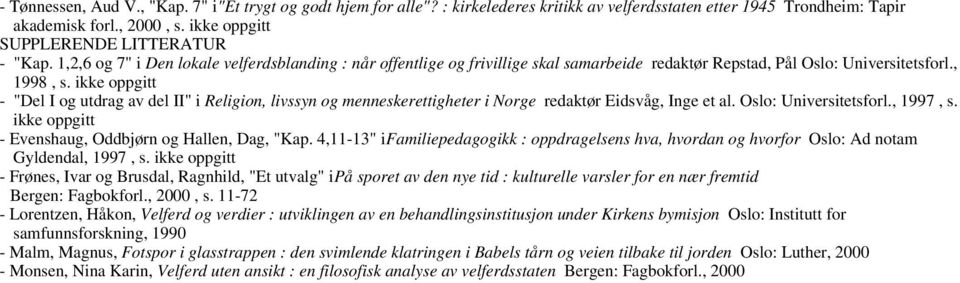 ikke oppgitt - "Del I og utdrag av del II" i Religion, livssyn og menneskerettigheter i Norge redaktør Eidsvåg, Inge et al. Oslo: Universitetsforl., 1997, s.