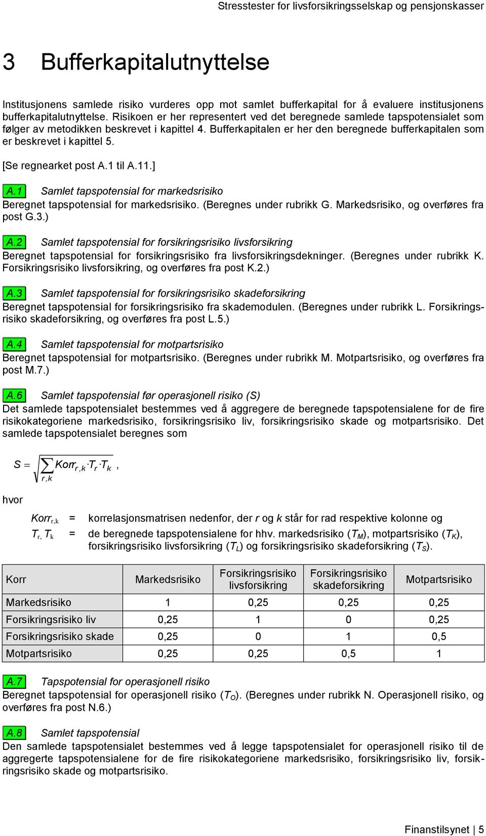 Bufferkapitalen er her den beregnede bufferkapitalen som er beskrevet i kapittel 5. [Se regnearket post A.1 til A.11.] A.