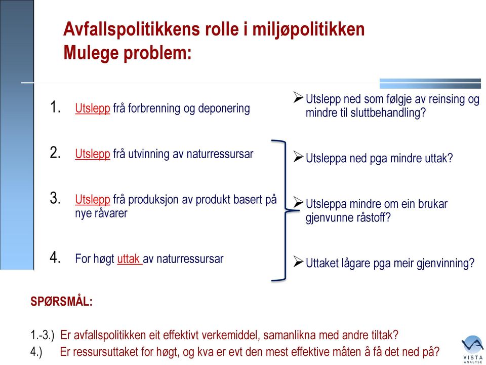 Utslepp frå utvinning av naturressursar Utsleppa ned pga mindre uttak? 3.