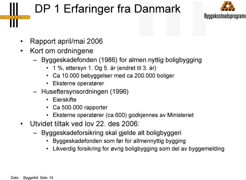 000 rapporter Eksterne operatører (ca 600) godkjennes av Ministeriet Utvidet tiltak ved lov 22.