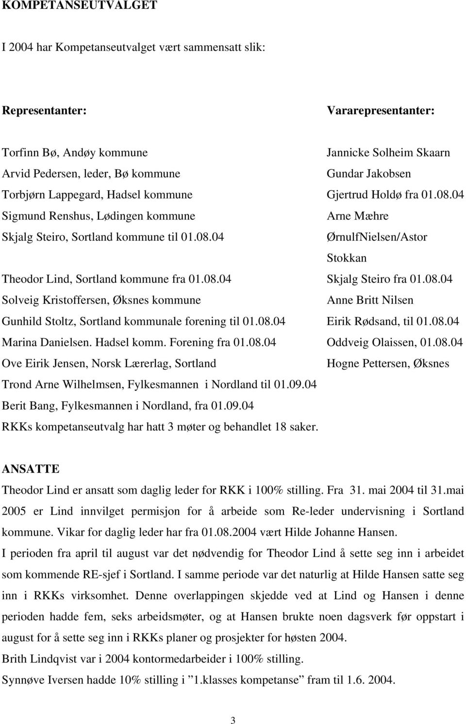 08.04 Skjalg Steiro fra 01.08.04 Solveig Kristoffersen, Øksnes kommune Anne Britt Nilsen Gunhild Stoltz, Sortland kommunale forening til 01.08.04 Eirik Rødsand, til 01.08.04 Marina Danielsen.