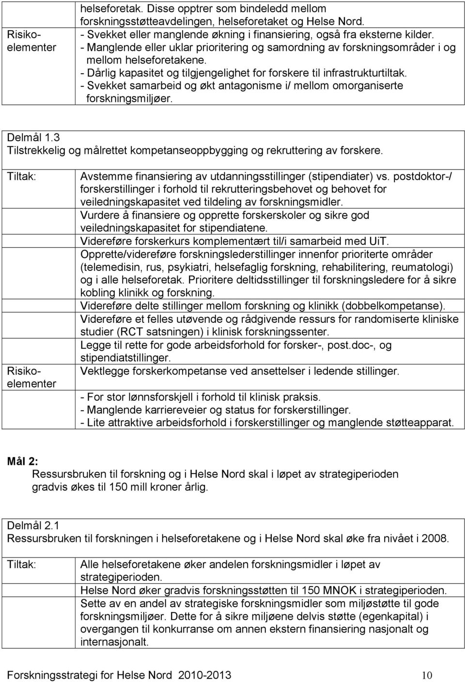 - Svekket samarbeid og økt antagonisme i/ mellom omorganiserte forskningsmiljøer. Delmål 1.3 Tilstrekkelig og målrettet kompetanseoppbygging og rekruttering av forskere.