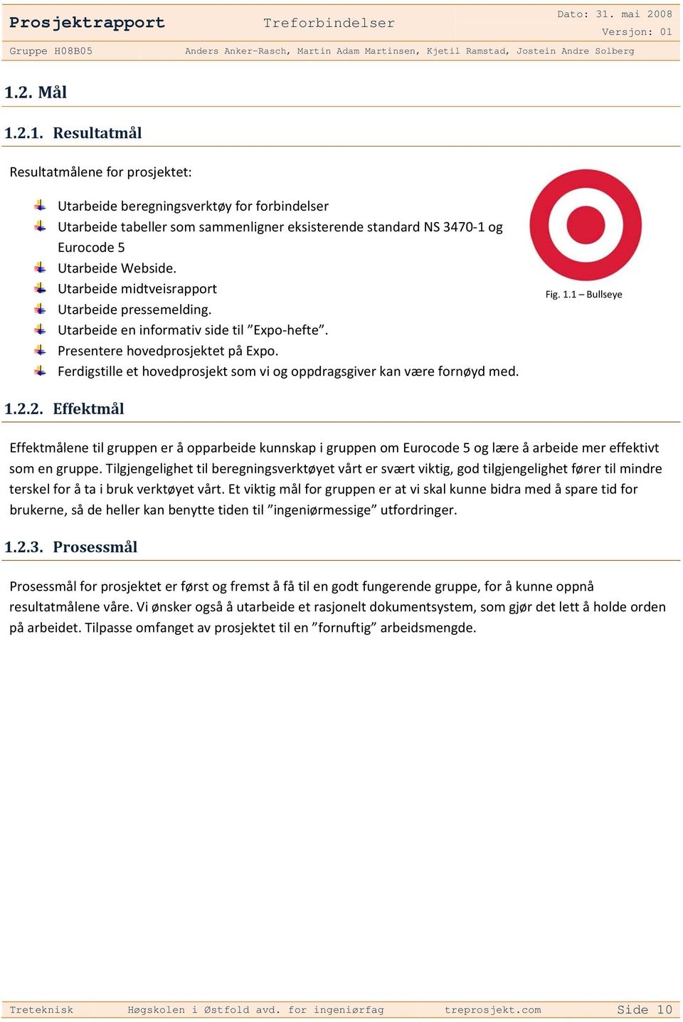 Ferdigstille et hovedprosjekt som vi og oppdragsgiver kan være fornøyd med. Fig. 1.1 Bullseye 1.2.