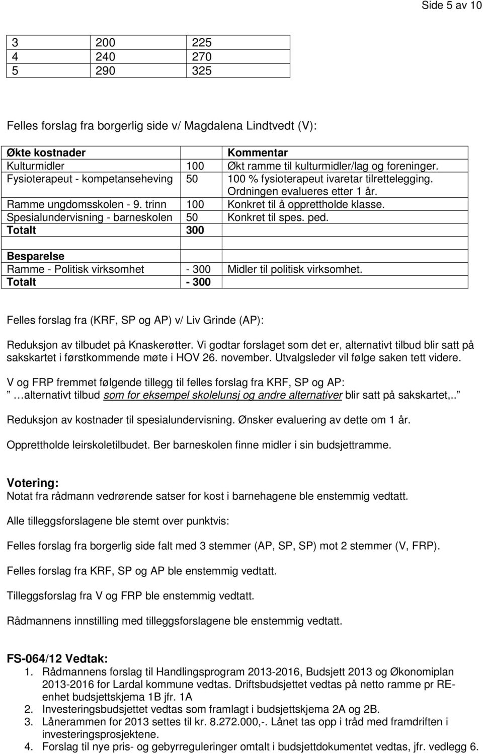 Spesialundervisning - barneskolen 50 Konkret til spes. ped. Totalt 300 Besparelse Ramme - Politisk virksomhet - 300 Midler til politisk virksomhet.