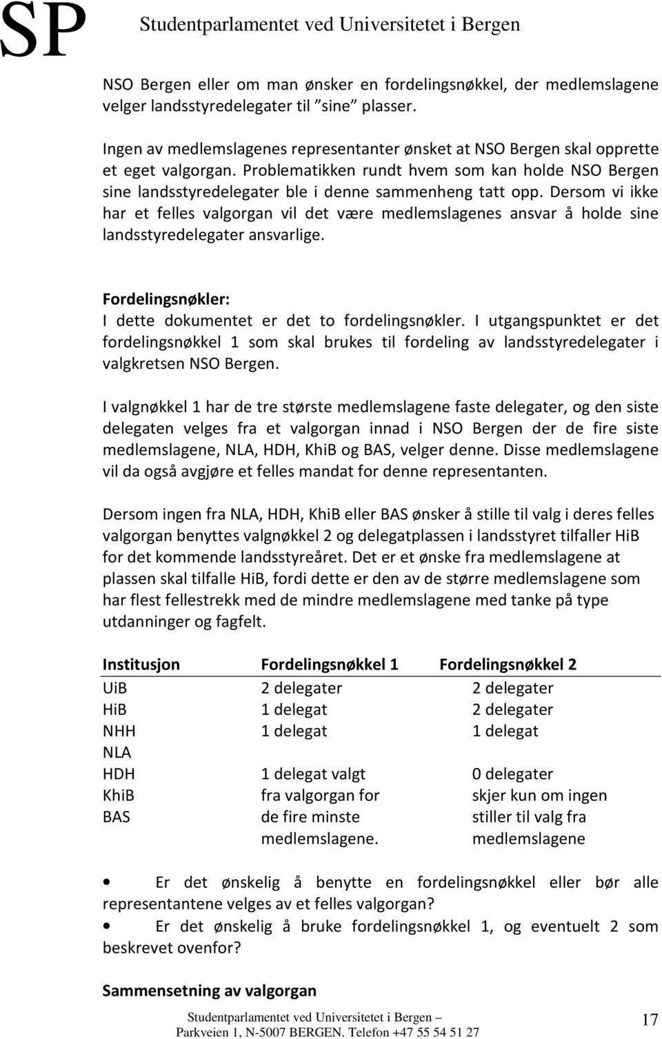 Problematikken rundt hvem som kan holde NSO Bergen sine landsstyredelegater ble i denne sammenheng tatt opp.