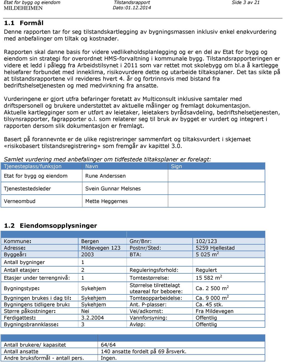 Rapporten skal danne basis for videre vedlikeholdsplanlegging og er en del av Etat for bygg og eiendom sin strategi for overordnet HMS-forvaltning i kommunale bygg.