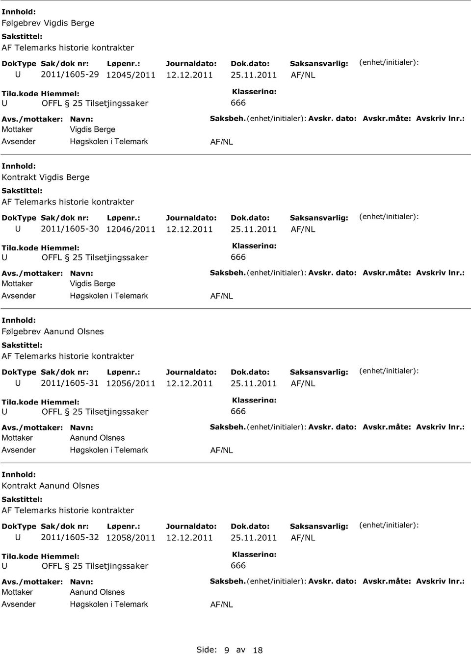 : Følgebrev Aanund Olsnes 2011/1605-31 12056/2011 Mottaker Aanund Olsnes Saksbeh. Avskr. dato: Avskr.måte: Avskriv lnr.