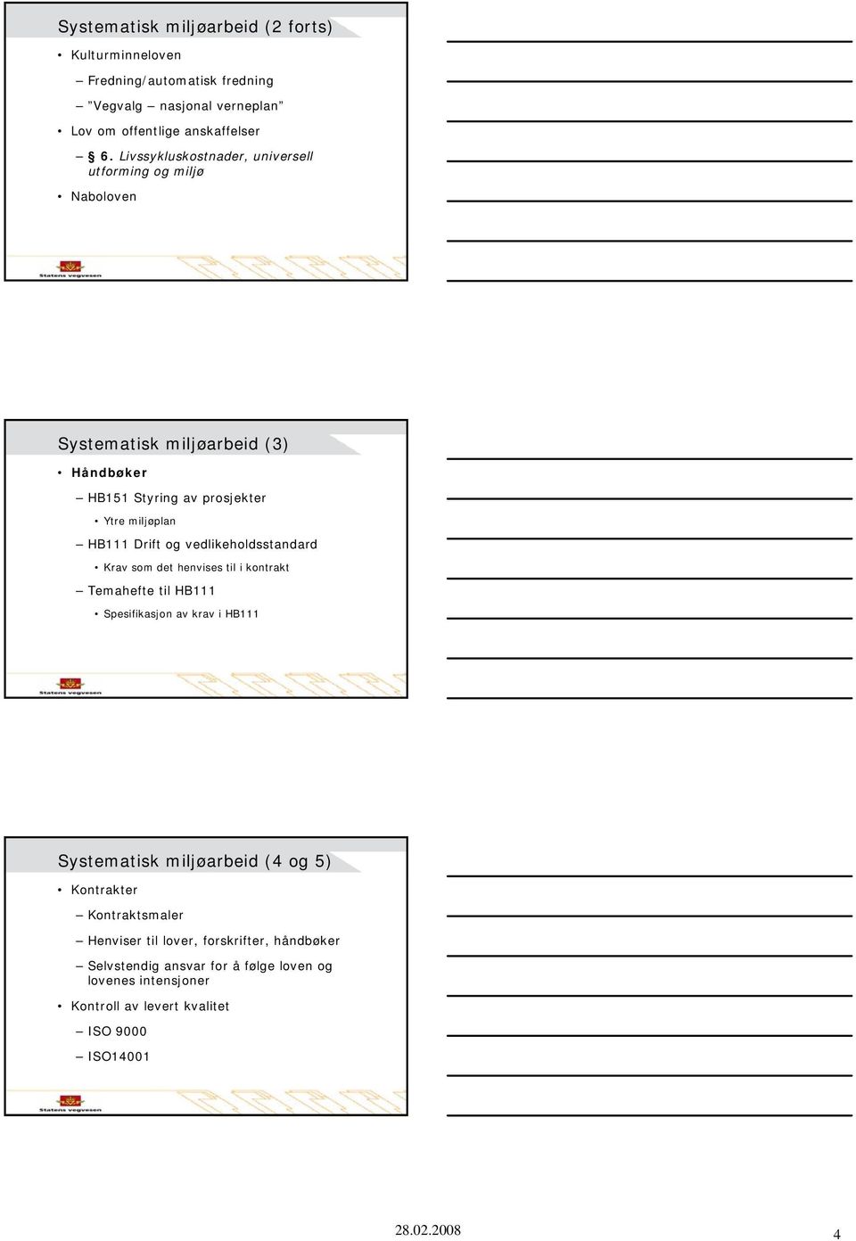 og vedlikeholdsstandard Krav som det henvises til i kontrakt Temahefte til HB111 Spesifikasjon av krav i HB111 Systematisk miljøarbeid (4 og 5)