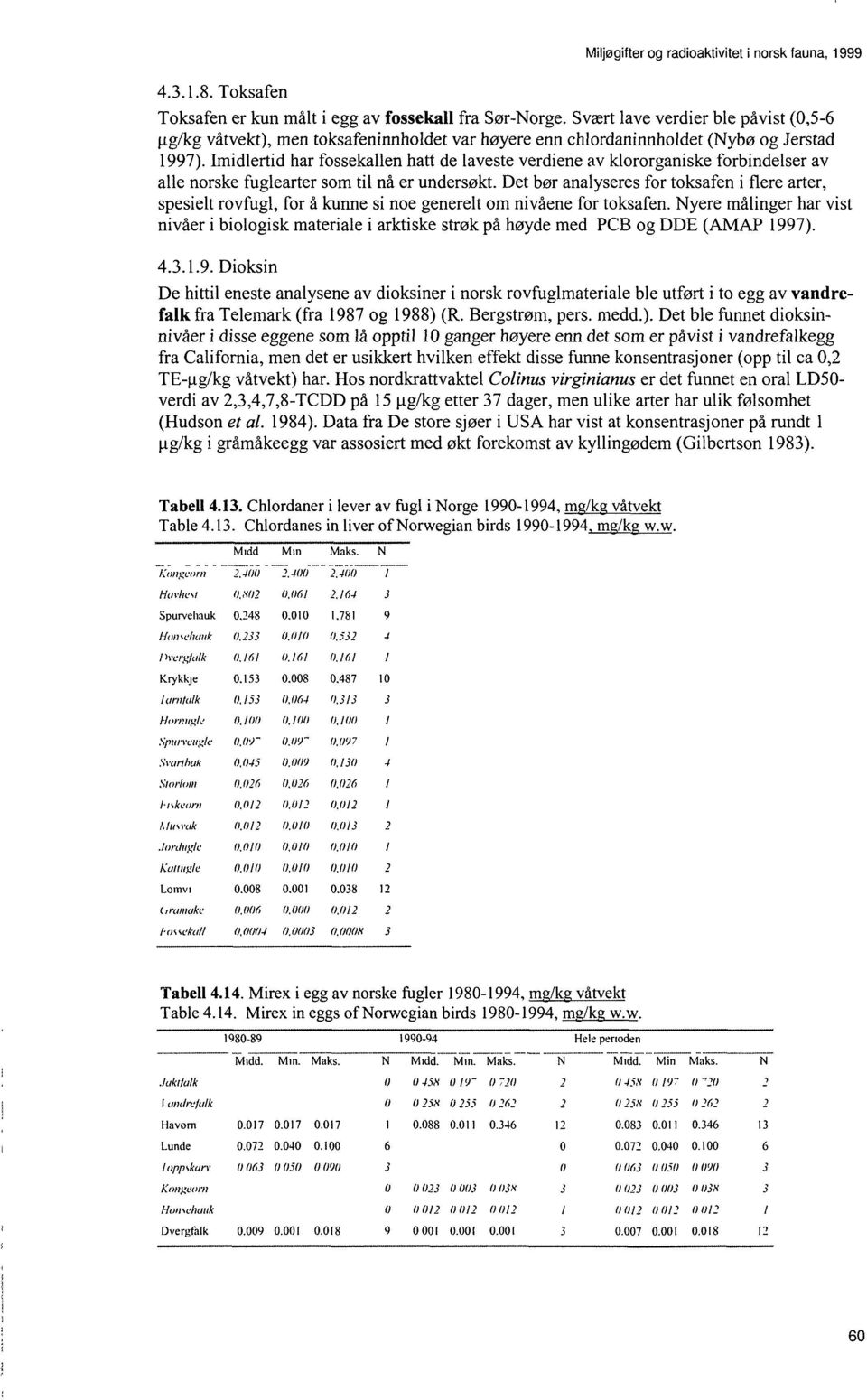 Det bør analyseres for toksafen i flere arter, spesielt rovfugl, for å kunne si noe generelt om nivåene for toksafen.