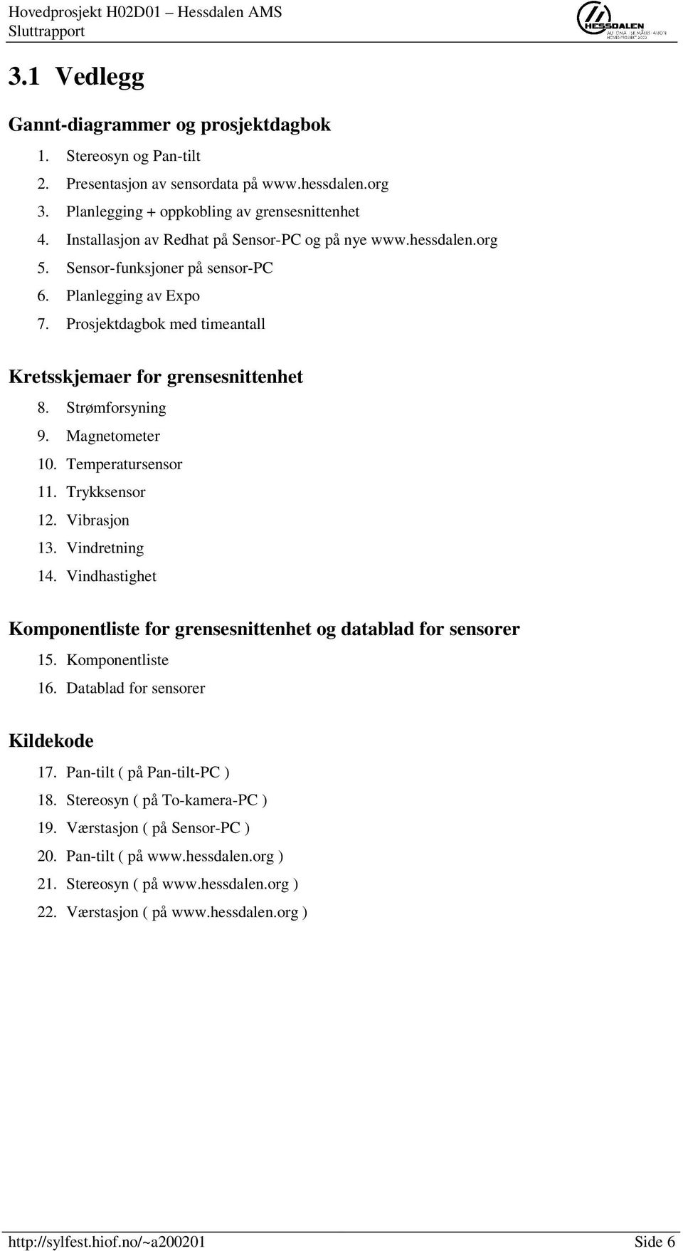 Strømforsyning 9. Magnetometer 10. Temperatursensor 11. Trykksensor 12. Vibrasjon 13. Vindretning 14. Vindhastighet Komponentliste for grensesnittenhet og datablad for sensorer 15. Komponentliste 16.