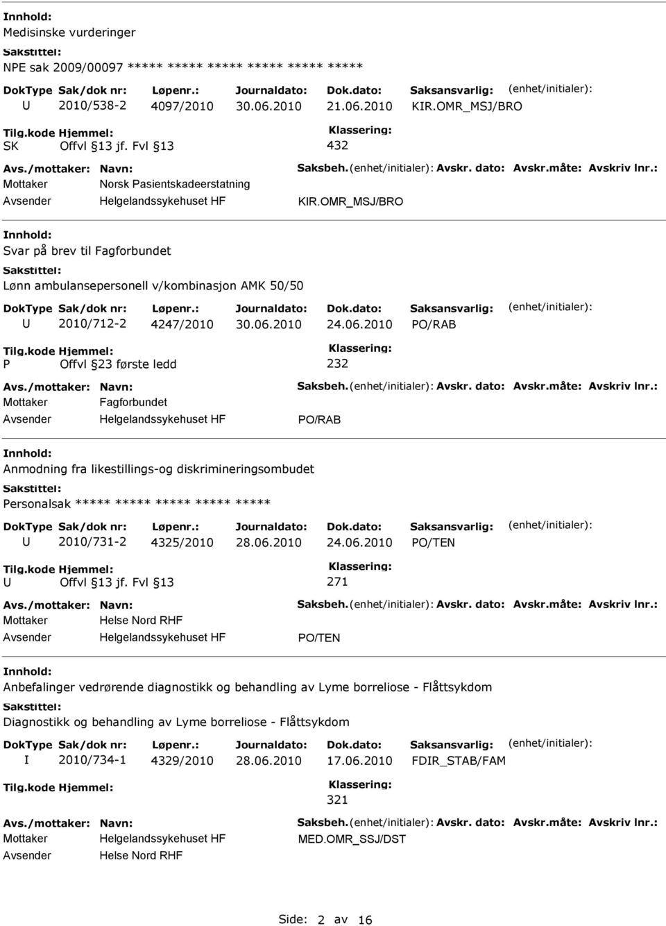 nnhold: Anmodning fra likestillings-og diskrimineringsombudet Personalsak ***** ***** ***** ***** ***** 2010/731-2 4325/2010 PO/TEN 271 Mottaker Helse Nord RHF PO/TEN nnhold: Anbefalinger