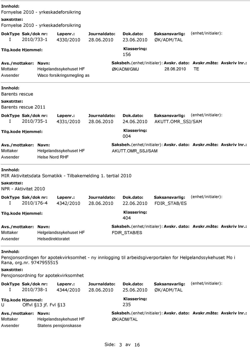 OMR_SSJ/SAM Helse Nord RHF nnhold: MR Aktivitetsdata Somatikk - Tilbakemelding 1. tertial 2010 NPR - Aktivitet 2010 2010/176-4 4342/2010 22.06.